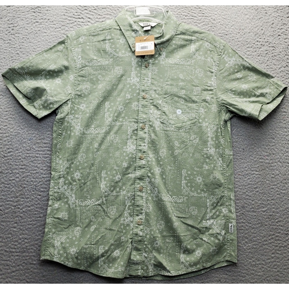 Eddie Bauer Baja Shirt Mens Medium Multi Paisley Short Sleeve Collar Button-Down